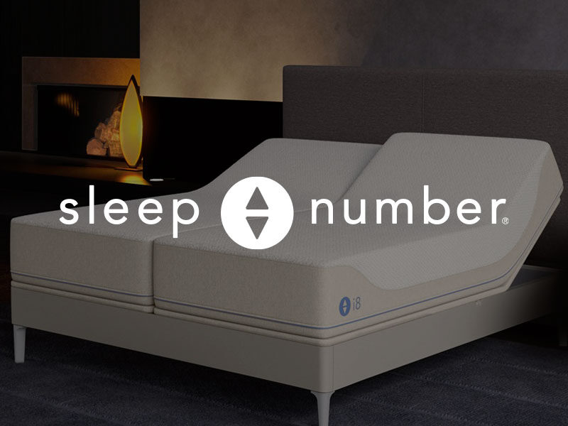 Sleep Number logo over an image of a Sleep number bed and mattress.